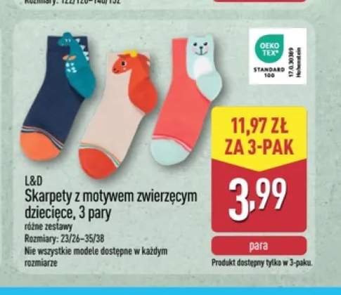 Skarpety dziecięce z motywem zwierzęcym L&D 3-pak