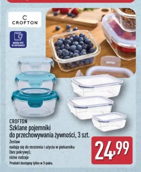 Szklane pojemniki do przechowywania żywności okrągłe Crofton 3-pak +1 wariant