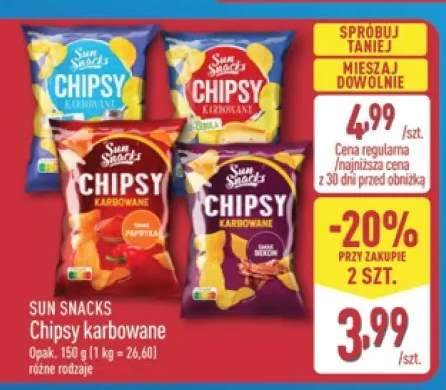 Chipsy karbowane o smaku zielonej cebulki Sun Snacks +3 warianty