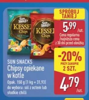 Chipsy opiekane w kotle o smaku soli z octem Sun Snacks +1 wariant