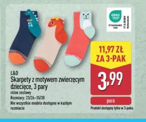 Skarpety z motywem zwierzęcym dziecięce L&D 3-pak