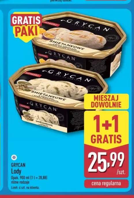 Lody śmietankowe z białą czekoladą i sosem mango-marakuja Grycan +1 wariant