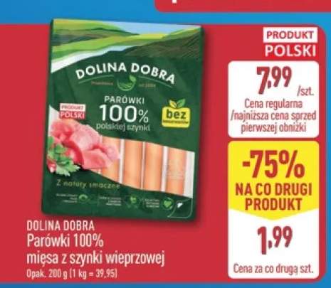 Parówki 100% z szynki wieprzowej Dolina Dobra