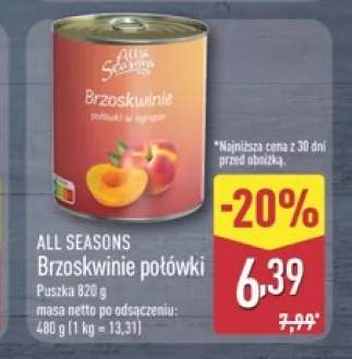 Brzoskwinie połówki w syropie All Seasons