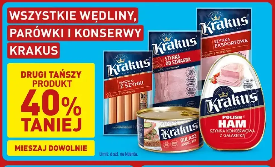 Wędliny, parówki i konserwy Krakus +4 warianty