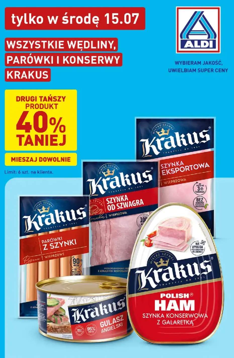Wędliny, parówki i konserwy Krakus +5 wariantów