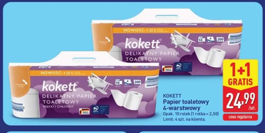 Papier toaletowy 4-warstwowy Kokett Delikatny 10-pak +1 wariant