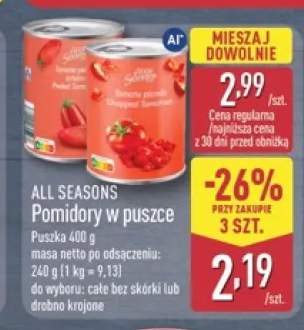 Pomidory w puszce całe bez skórki All Seasons +1 wariant