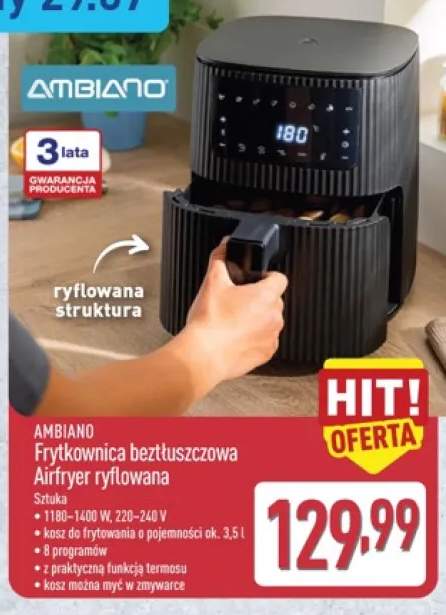 Frytkownica beztłuszczowa Airfryer ryflowana Ambiano