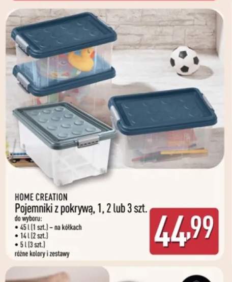 Pojemnik z pokrywą na kółkach 45 l HOME CREATION +2 warianty