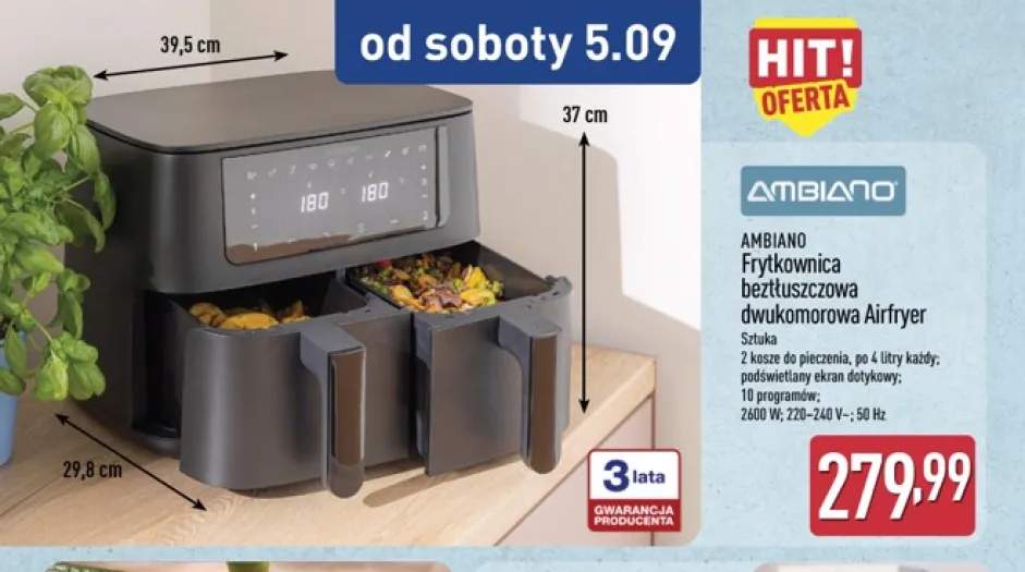 Frytkownica beztłuszczowa dwukomorowa Ambiano