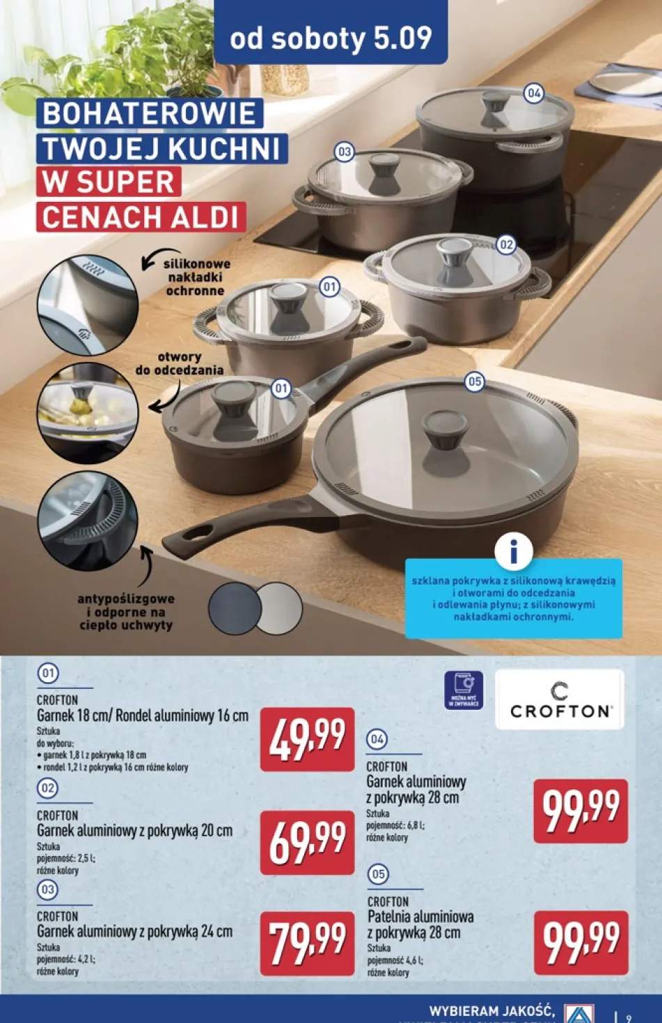 Garnek aluminiowy z pokrywką Crofton 6,8 l 28 cm +5 wariantów