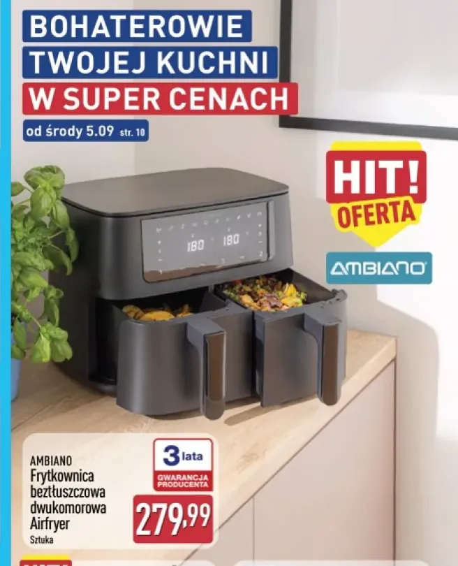 Frytkownica beztłuszczowa dwukomorowa Ambiano