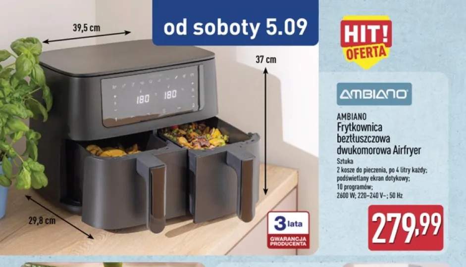 Frytkownica beztłuszczowa dwukomorowa Ambiano
