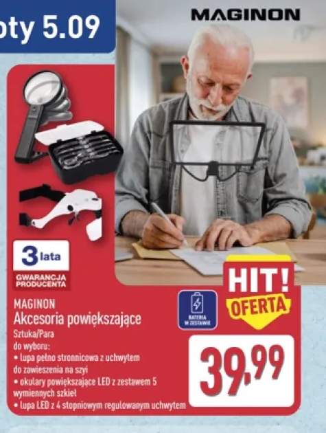 Lupa pełnostronicowa z uchwytem do zawieszenia na szyi Maginon +2 warianty