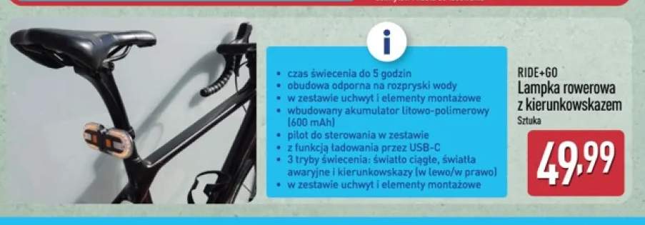 Lampka rowerowa z kierunkowskazem Ride+Go