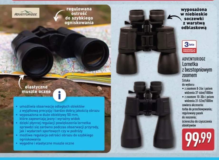 Lornetka z bezstopniowym zoomem 8-24x Adventuridge +1 wariant
