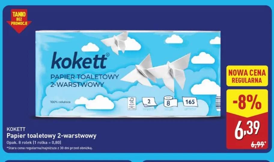 Papier toaletowy 2-warstwowy 8-pak Kokett