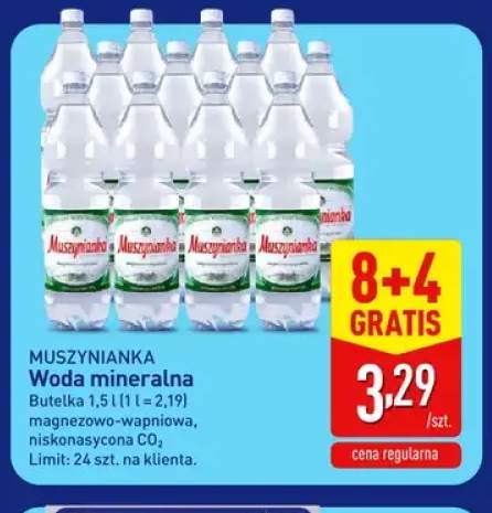 Woda mineralna gazowana magnezowo-wapniowa niskonasycona CO2 Muszynianka
