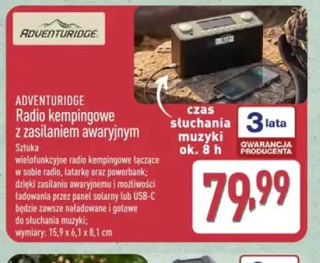 Radio kempingowe z zasilaniem awaryjnym Adventuridge