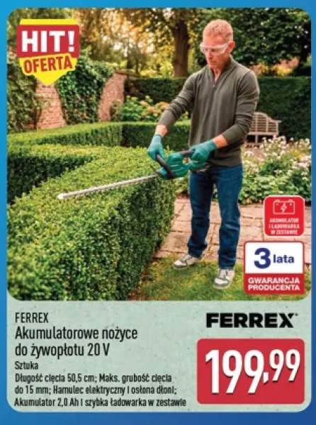 Akumulatorowe nożyce do żywopłotu Ferrex