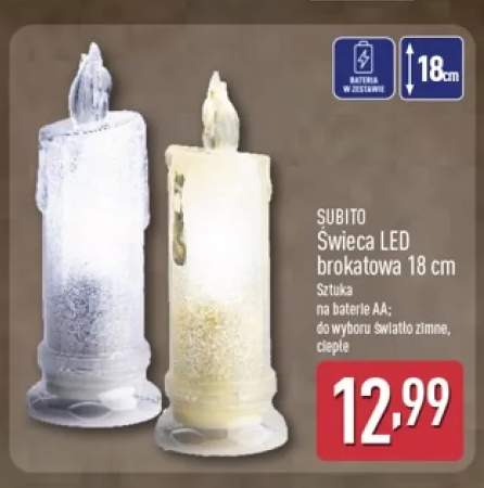 Świeca LED brokatowa 18 cm Subito