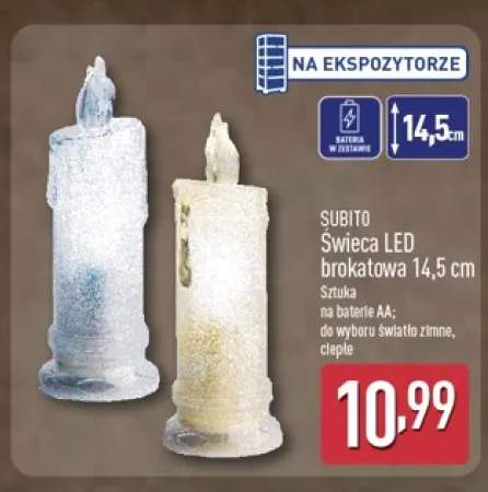 Świeca LED brokatowa 14,5 cm Subito
