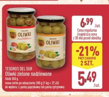 Oliwki zielone nadziewane z pastą cytrynową Tesoros del Sur +1 wariant