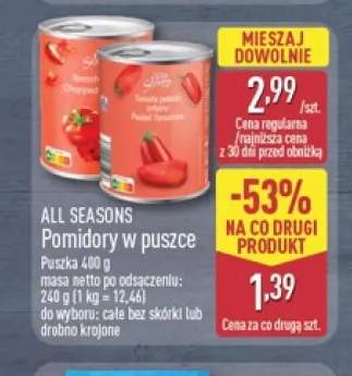 Pomidory w puszce całe bez skórki All Seasons +1 wariant