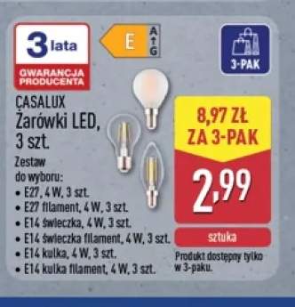 Żarówki LED 3-pak E27 4W Casalux +5 wariantów