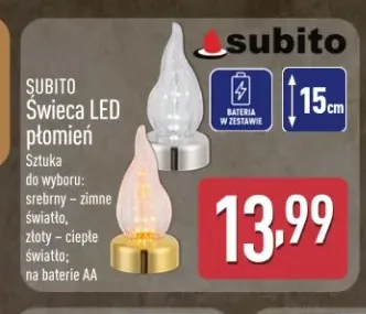 Świeca LED płomień złoty ciepłe światło Subito +1 wariant
