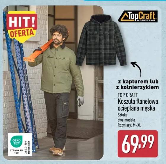 Koszula flanelowa ocieplana męska z kapturem Top Craft +1 wariant