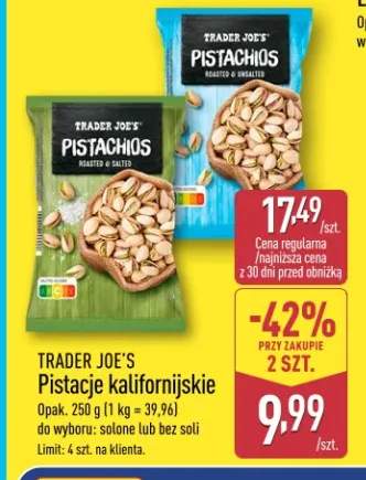 Pistacje kalifornijskie solone Trader Joe's +1 wariant