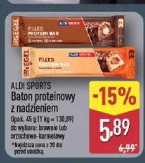 Baton proteinowy z nadzieniem brownie Aldi Sports +1 wariant