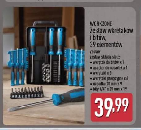 Zestaw wkrętaków i bitów 39 elementów Workzone