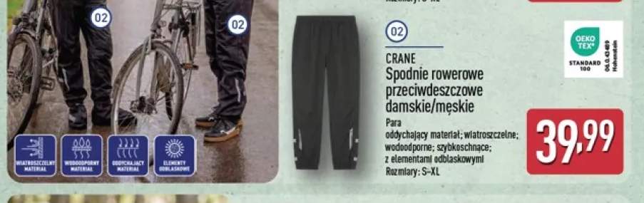 Spodnie rowerowe przeciwdeszczowe damskie/męskie Crane