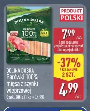 Parówki 100% mięsa z szynki wieprzowej Dolina Dobra