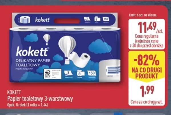 Papier toaletowy 3-warstwowy 8-pak Kokett