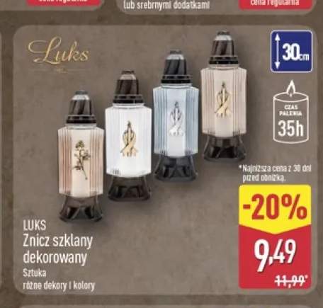 Znicz szklany dekorowany Luks