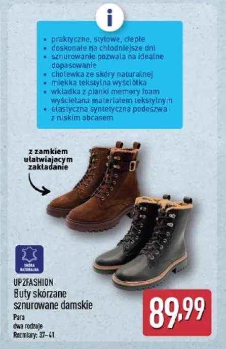 Buty skórzane sznurowane damskie Up2fashion