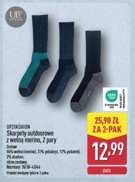 Skarpety outdoorowe z wełną merino 2-pak UP2FASHION