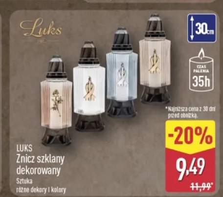 Znicz szklany dekorowany Luks