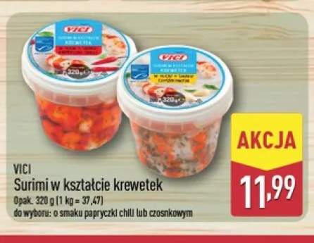 Surimi w kształcie krewetek o smaku papryczki chili Vici +1 wariant