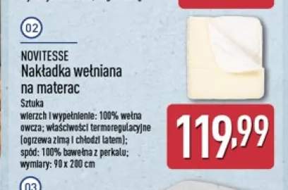 Nakładka wełniana na materac Novitesse 90x200 cm