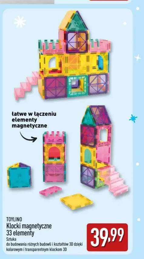 Klocki magnetyczne 33 elementy Toylino