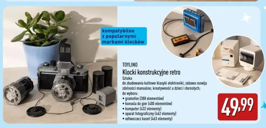 Klocki konstrukcyjne retro gramofon Toylino +4 warianty