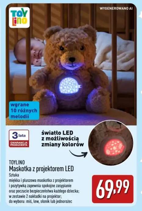 Maskotka z projektorem LED miś Toylino +3 warianty
