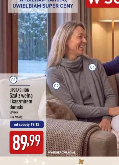Szal z wełną i kaszmirem damski UP2FASHION