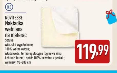 Nakładka wełniana na materac 90x200 cm Novitesse