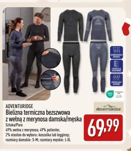 Bielizna termiczna bezszwowa z wełną z merynosa koszulka damska/męska Adventuridge +1 wariant
